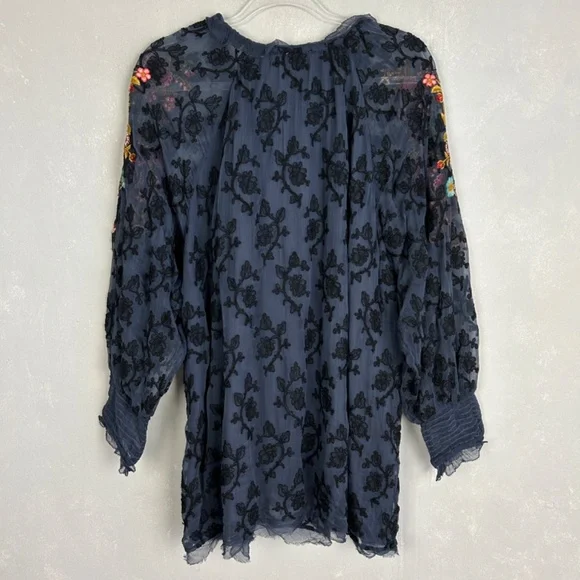 Sundance size XXL Gemma Elegance top long sleeve embroidered navy boho NEW - Picture 8 of 16